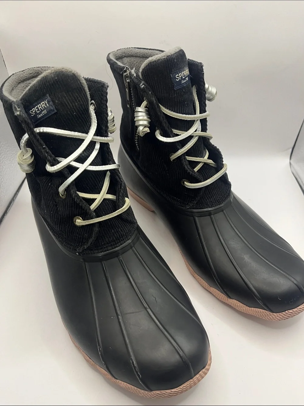 Sperry Women’s Black & Tan Duck Boot with Corduroy Upper